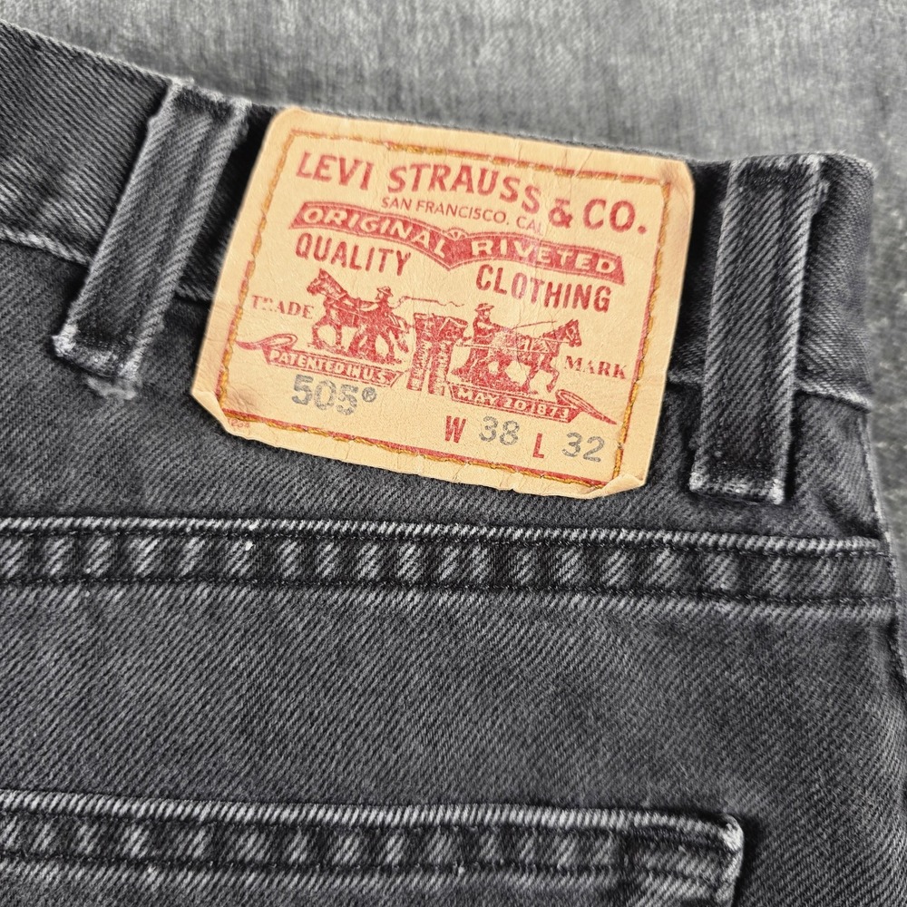 Vtg Y2K Levis 505 Jeans Mens 38x32 Black Regular Straight Grunge Skater Faded - Picture 8 of 12